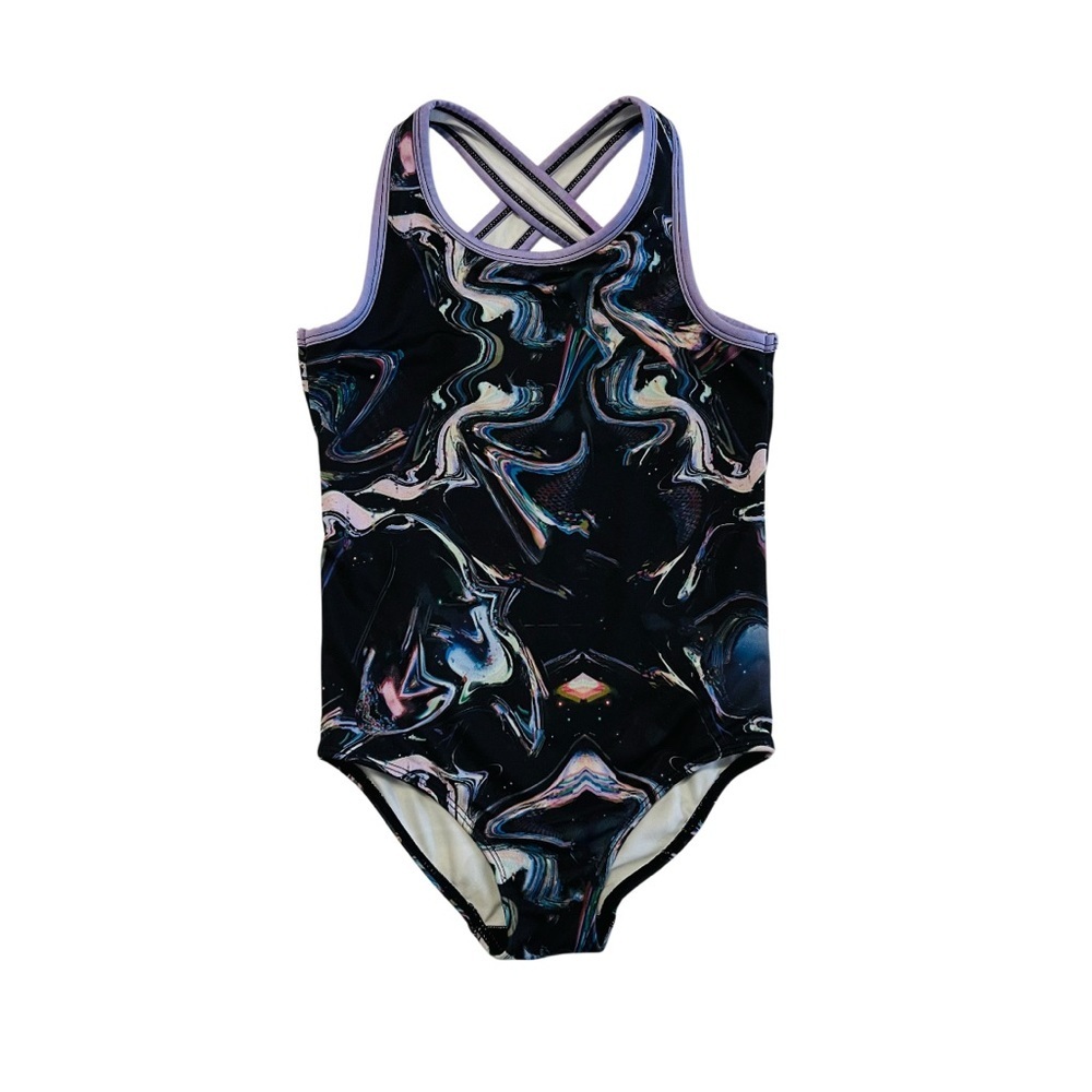 Joe Fresh‎ Black and Blue One Piece Swimsuit with Cross-Back Design